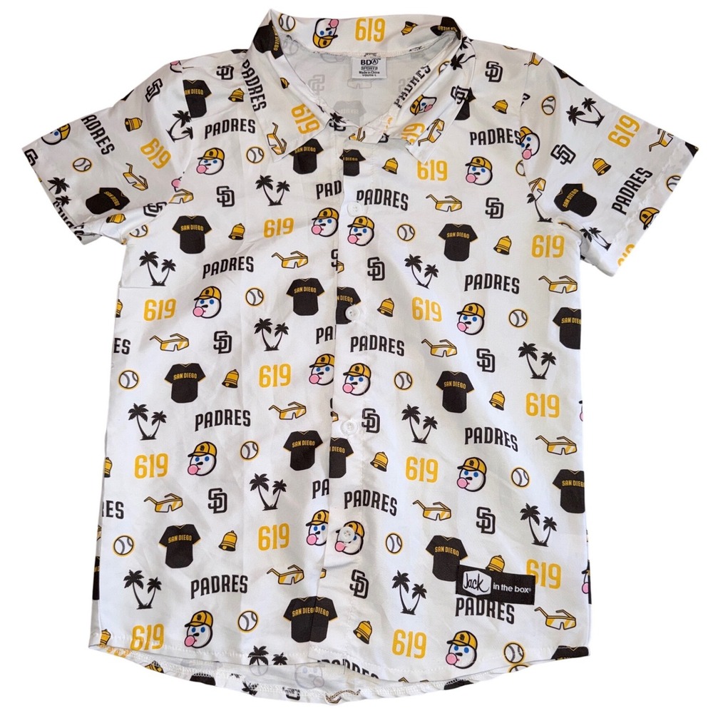 San Diego Padres Jack In The Box Youth L Button Down Shirt White All Over Print